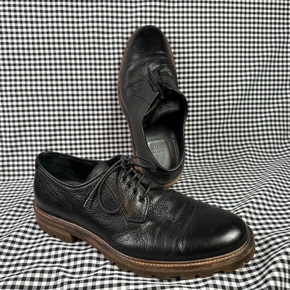 AQUATALIA Men's Oxford Leon Black Leather Shoe Size 11 Lug Sole Weatherproof - Picture 1 of 7